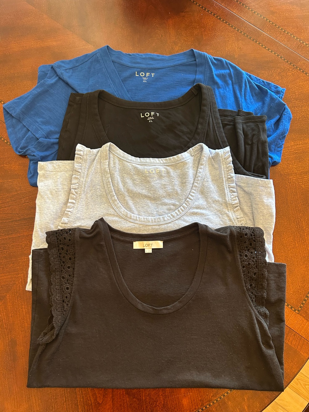 LOFT Women’s Mixed Scoop Neck Tank & Tee Set-Black & Blue💙🖤🩵